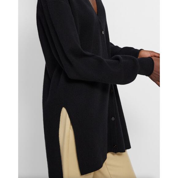 THEORY Long Cardigan in Cashmere Black {BB2} - Picture 2 of 7